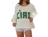 Bucketlist 'ciao' Raw Edge Terry Tee In Cream/green In Neutral