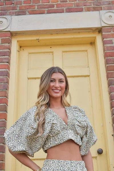 Bucketlist Cinched V Neck Crop Top In Leopard In Multi
