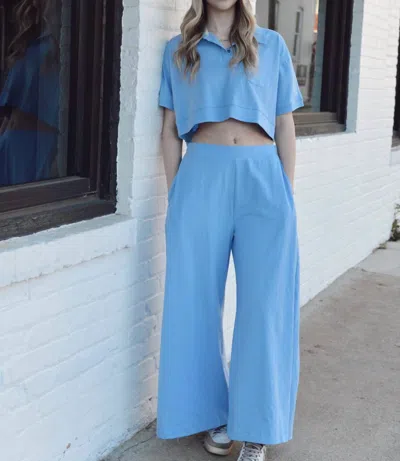 Bucketlist Collared Boxy Crop Polo Tee In Periwinkle In Blue