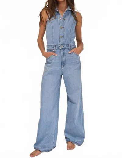 Bucketlist Collared Wide Leg Jumpsuit In Lt Denim In Blue