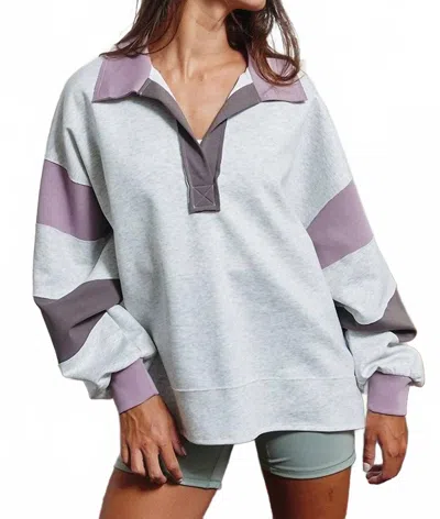 Bucketlist Color Block Pullover Sweatshirt In Ash Grey/orchid In Multi