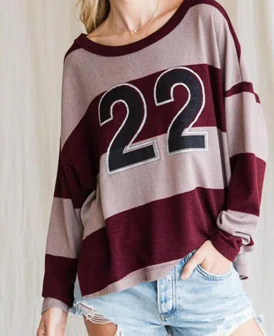 Bucketlist Color-block Number 22 Long Sleeve Top In Burgundy Stripe In Multi
