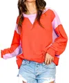 Bucketlist Contrast Color Block Sweatshirt In Red/lavender In Multi