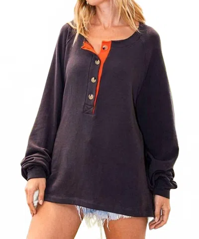 Bucketlist Contrast Placket Oversize Tunic Top In Charcoal Orange In Multi