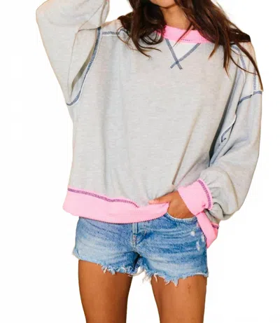 Bucketlist Contrast Stitch Sweatshirt In Pink/grey In Gray