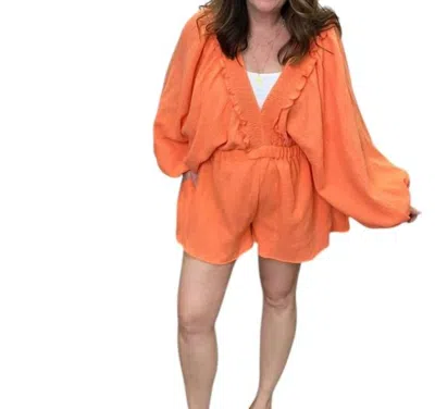 Bucketlist Cotton Gauze Romper In Coral In Orange