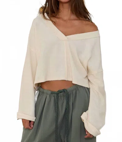 Bucketlist Cutout Back Adjustable Tie Pullover Crop Top In Cream In White