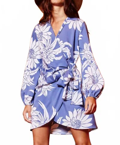 Bucketlist Dana Floral Print Puff Wrap Mini Dress In Blue