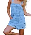 Bucketlist Denim Romper Overalls In Star Printed In Multi