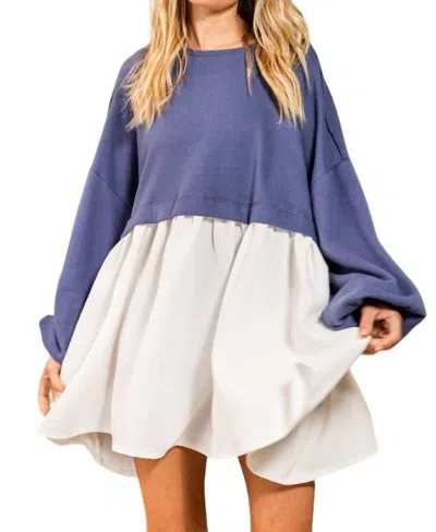 Bucketlist Dolly Contrast Color-block Oversize Mini Dress In Blue/white