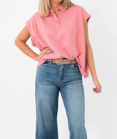 Bucketlist Double Check Sleeveless Polo Top In Pink