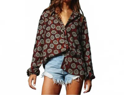 Bucketlist Drea Geometric Print Blouse In Black/rust In Multi