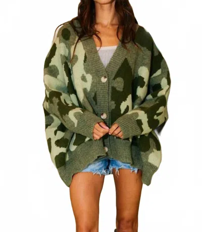 Bucketlist Driftwood Camo Cardigan In Multicolor In Green