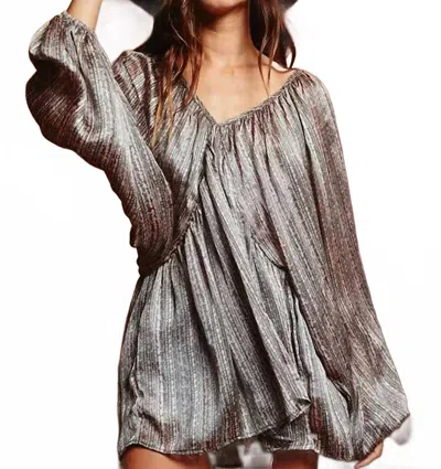 Bucketlist Feather V Neck Blouse Top In Grey/silver