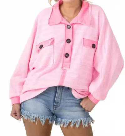 Bucketlist Flap Pocket French Terry Sweater In Pink
