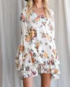 Bucketlist Floral Print Layered Sleeve Mini Dress In White In White
