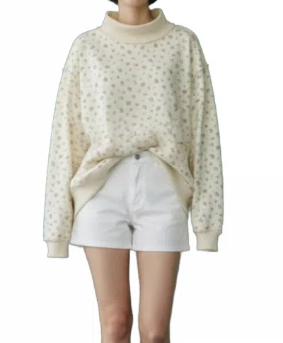 Bucketlist Floral Print Oversized Mock Neck Sweatshirt In Beige In Nude