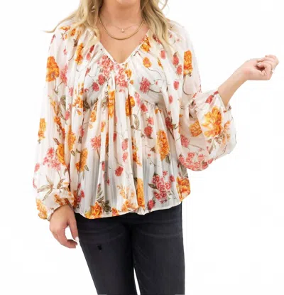 Bucketlist Floral Print V-neck Top In Ivory In Brown