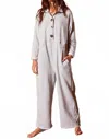 Bucketlist French Terry Boxy Button Up Jumpsuit In White In White