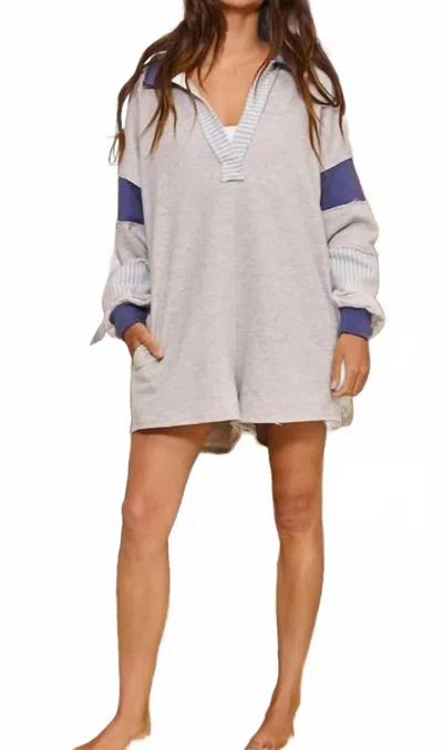 Bucketlist French Terry Color Block Romper In Grey And Navy In Multi