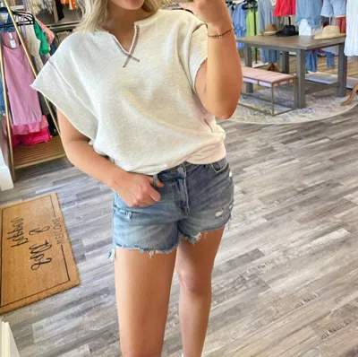 Bucketlist French Terry Contrast Stitch Top In Ivory