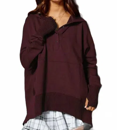 Bucketlist French Terry Oversized Hoodie In Wine In Burgundy