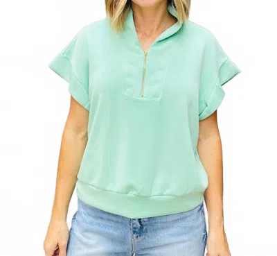 Bucketlist Half Zip Scuba Top In Mint Green