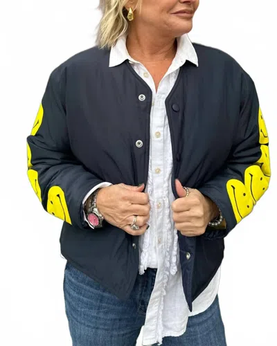 Bucketlist Happy Days Puffer Jacket In Black/yellow In Blue