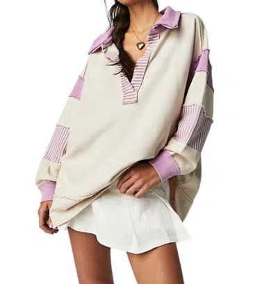 Bucketlist Harvard Weekender Sweatshirt In Cream And Lavender In Multi