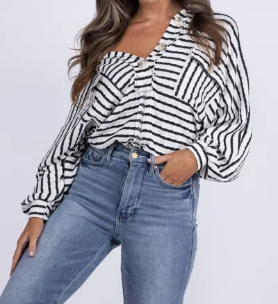 Bucketlist Just Wanna Have Fun Big Collar Long Sleeve Top In Black