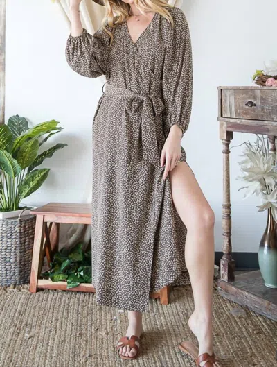 Bucketlist Kimono Floral Wrap Dress In Brown