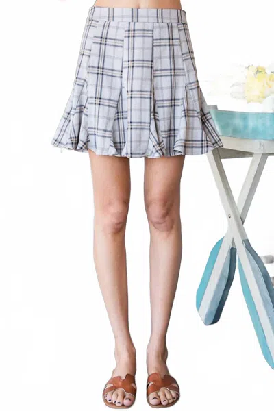 Bucketlist Logan Checkered Flared Mini Skirt In Grey In Brown