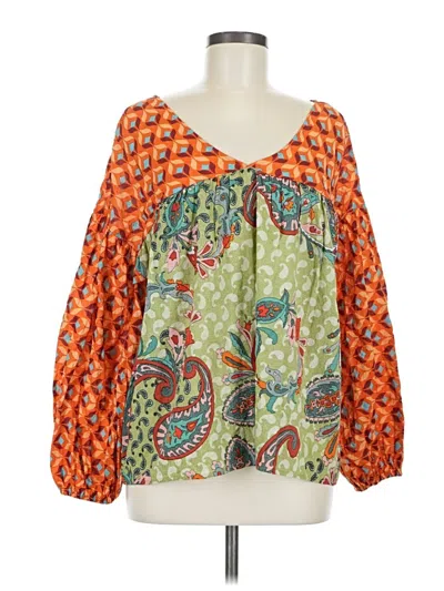 Pre-owned Bucketlist Long Sleeve Blouse In Orange