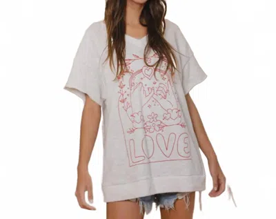 Bucketlist Love Graphic French Terry T Shirt In Ash Grey In White