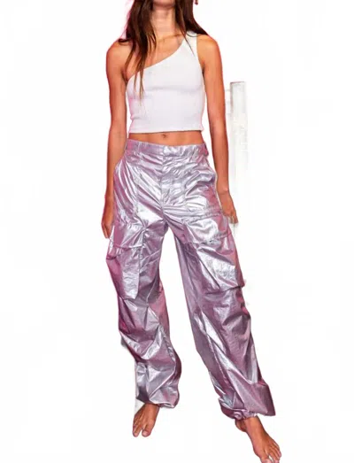 Bucketlist Metallic Cargo Pants In Silver