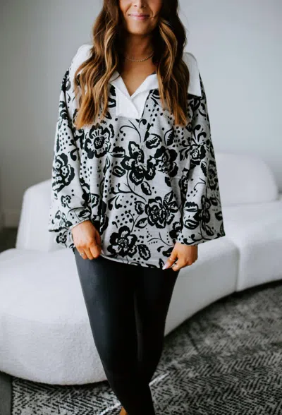 Bucketlist Need Another Floral Pullover Sweatshirt In Grey/black