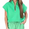 Bucketlist Out Of Sight Scuba Set Short Sleeve Half Zip Sweatshirt Top In Green In Green