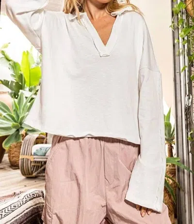 Bucketlist Oversize Polo Long Sleeve Solid Top In White