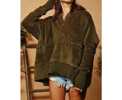 Bucketlist Oversized Fuzzy Fur Hoodie In Gree In Brown