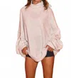 Bucketlist Oversized Mock Neck Sweatshirt Tunic In Ash Grey In Pink