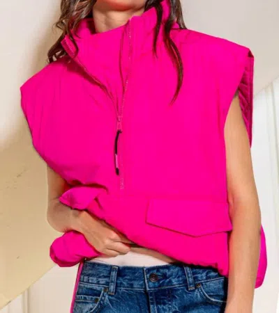 Bucketlist Oversized Pullover Puffer Vest In Neon Pink
