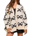 Bucketlist Oversized Ribbon Pullover Sweater Cardigan In Ivory/black In Multi