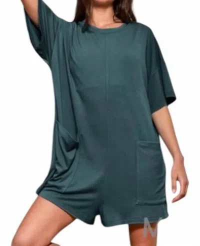 Bucketlist Oversized Solid Romper In Teal In Blue