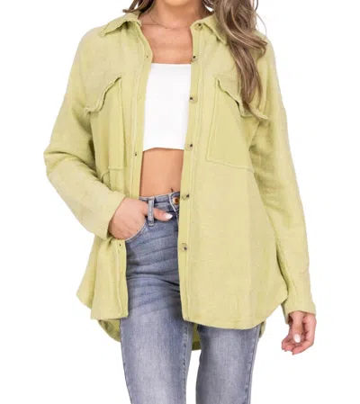Bucketlist Oversized Textured Button Up Long Sleeve Top In Olive In Green