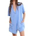 Bucketlist Oversized Wide Legs Solid Romper With Pockets In Blue In Blue