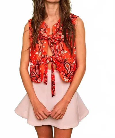 Bucketlist Paisley Printed Tie Front Vest In Tomato Red In Multi