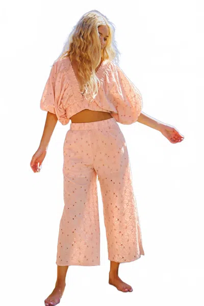 Bucketlist Peachy Eyelet Crop Top And Pants Set In Apricot In Beige