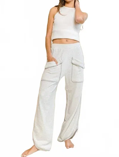 Bucketlist Peggy Flap Pockets Comfy Pants In Ash Grey In White