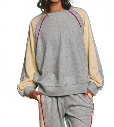 Bucketlist Piping Details Color-block Knit Pullover Top In Heather Grey In Multi