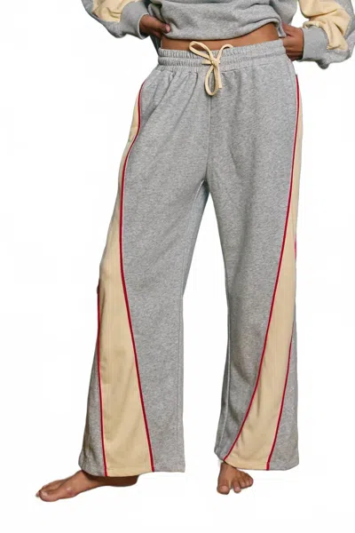 Bucketlist Piping Details Color-block Wide-leg Sweat Pants In Heather Grey In Blue